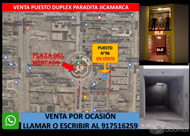 VENTA PUESTO DUPLEX MERCADO PARADITA JICAMARCA.