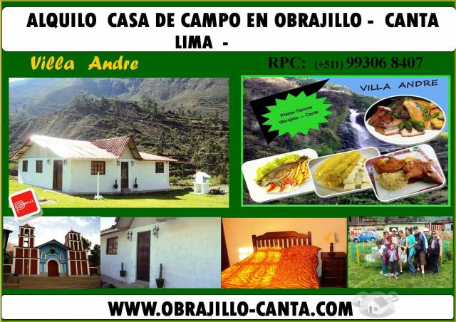 ALQUILO CASA DE CAMPO AMOBLADA EN CANTA - OBRAJILLO, ZONA TURÍSTICA A SOLO 3 HORAS DE LIMA - PERU