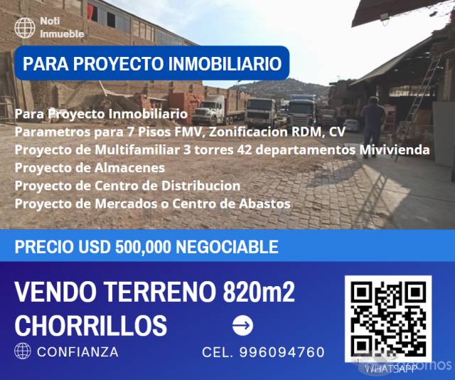 Vendo terreno 820m2 Chorrillos