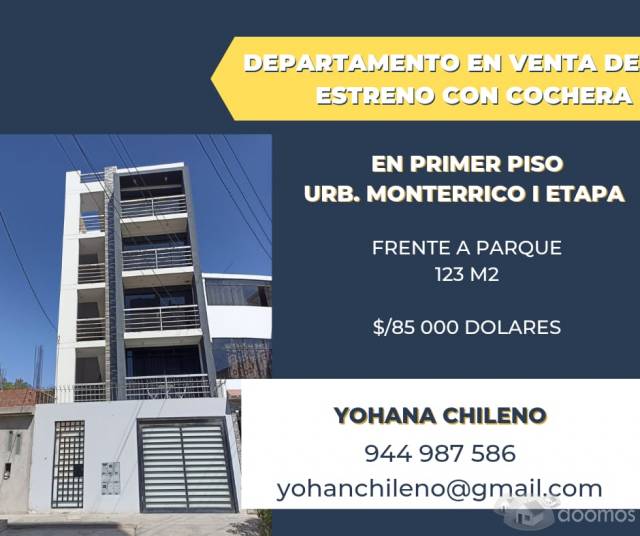 DEPARTAMENTO DE ESTRENO EN PRIMER PISO + COCHERA EN  URB. MONTERRICO I ETAPA FRENTE A PARQUE