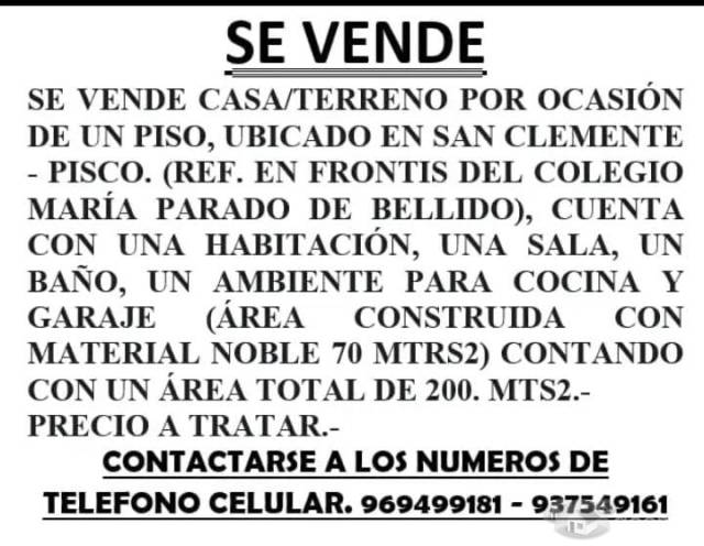 SE VENDE TERRENO POR OCASIÓN UN PISO