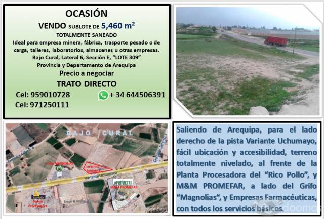 Vendo terreno de 5.460 m2 en Variante Uchumayo