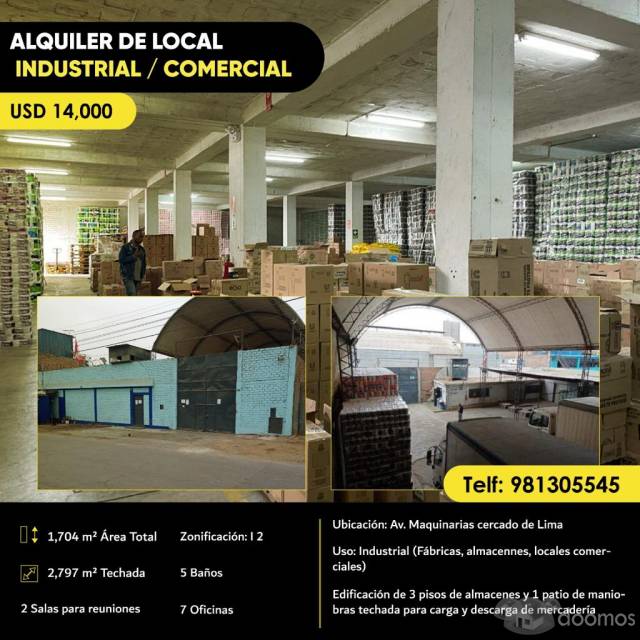 ALQUILO LOCAL COMERCIAL INDUSTRIAL EN AV. MAQUINARIAS