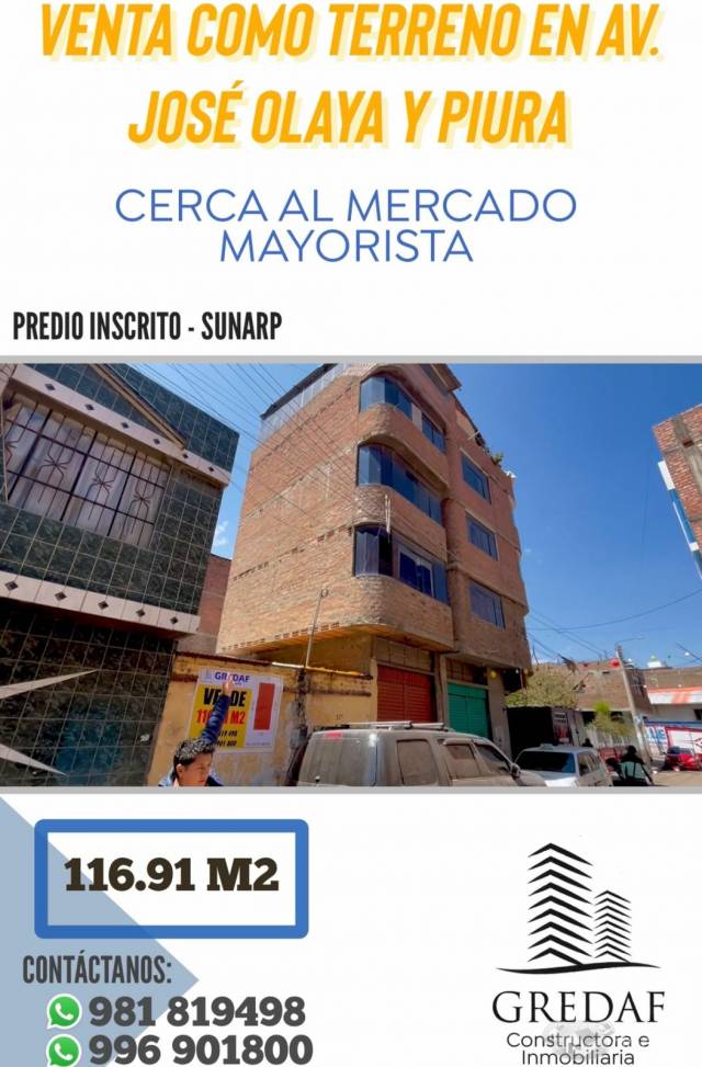 VENTA COMO TERRENO COMERCIAL EN PSJ. 09 DE MARZO CERCA AL MERCADO MAYORISTA DE HUANCAYO