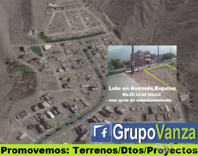 vendo lote de 162m2 esquina avenida urbanización terrazas de caraponguillo