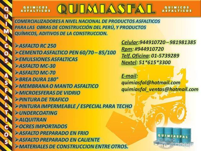 MARCA PERUANA ASFALTO RC-250 QUIMIASFAL PEDIDOS:#944910720