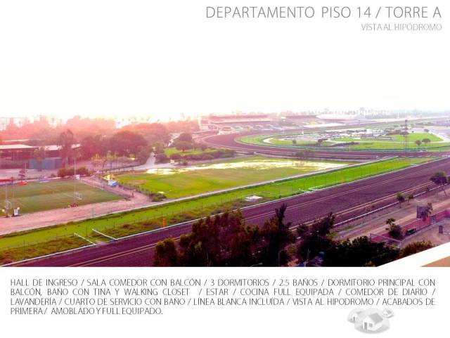 ALQUILO EXCLUSIVO DEPARTAMENTO AMOBLADO Y EQUIPADO CON VISTA AL HIPÓDROMO DE MONTERRICO