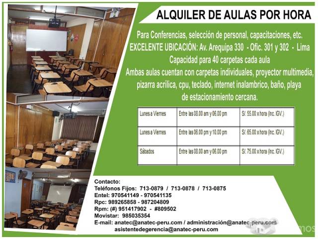 ALQUILER DE AULAS POR HORAS