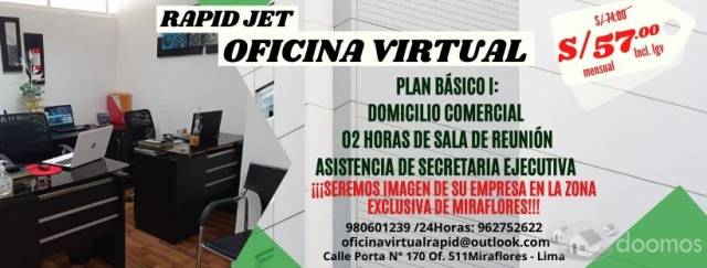 ALQUILAMOS OFICINAS VIRTUALES DESDE S/ 57.00