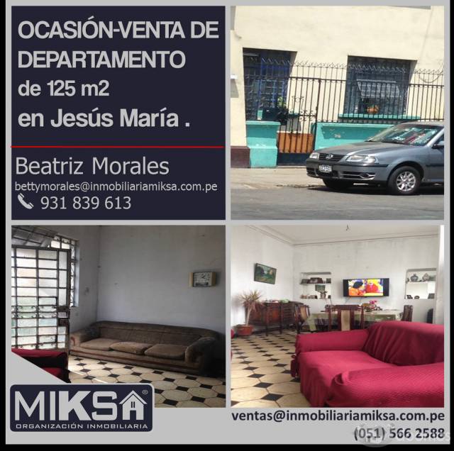 OCASIÓN-VENTA DE DEPARTAMENTO de 125 m2 en JESUS MARIA.