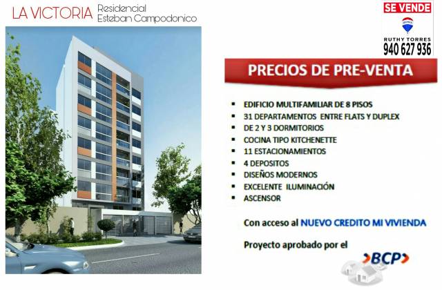 SE VENDE EN PLANOS EXCELENTES DEPARTAMENTOS EN  SANTA CATALINA - LA VICTORIA