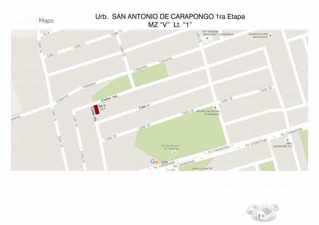 OCASIÓN TERRENO FRENTE A PARQUE, ESQUINA  URB SAN ANTONIO DE CARAPONGO