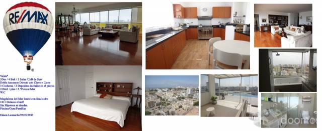 SE VENDE ESPECTACULAR DPRTO CON 3 DORMI 3 SALAS Y PRECIO INCLUYE 3 COCHERAS Y 2 DEPOSITOS