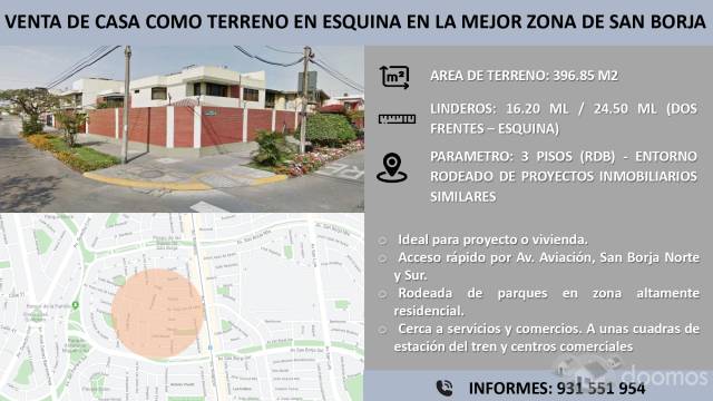 OCASION! CASA COMO TERRENO EN LA MEJOR ZONA DE SAN BORJA