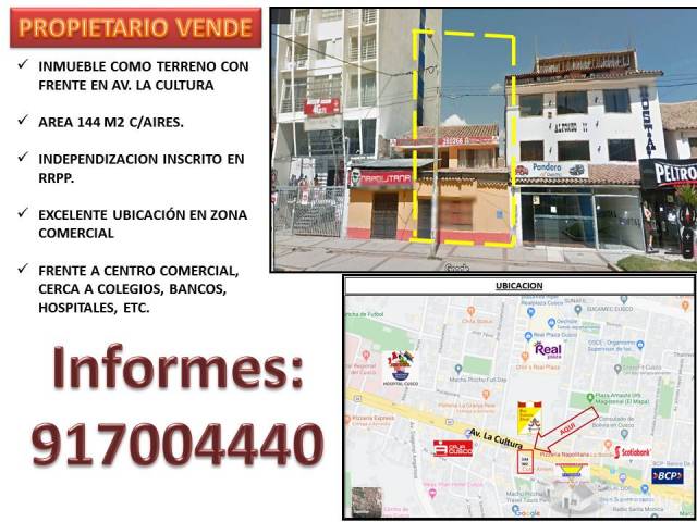 SE VENDE INMUEBLE COMO TERRENO EN CUSCO